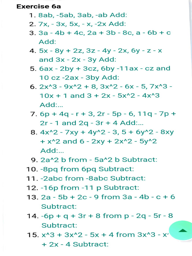Algebraic Expressions Exercises | PDF | Mathematics | Elementary ...
