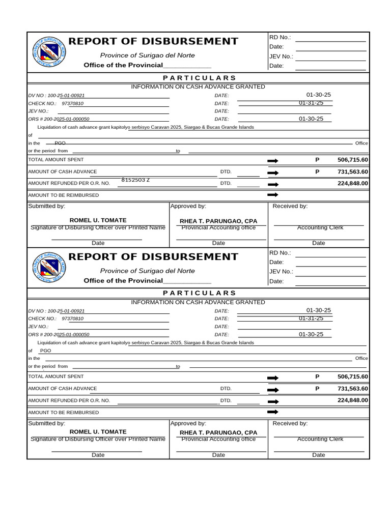 Report of Disbursement | PDF | Financial Services | Money