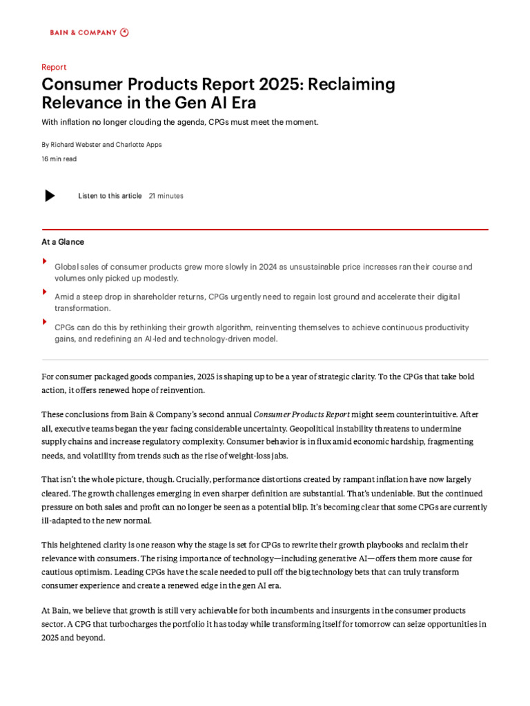 CPG Industry Outlook 2025: Key Challenges | PDF | Cost Of Living ...