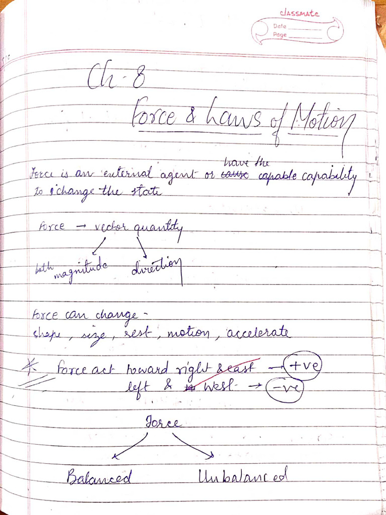 Notes Class 9 Force and The Laws of Motion | PDF