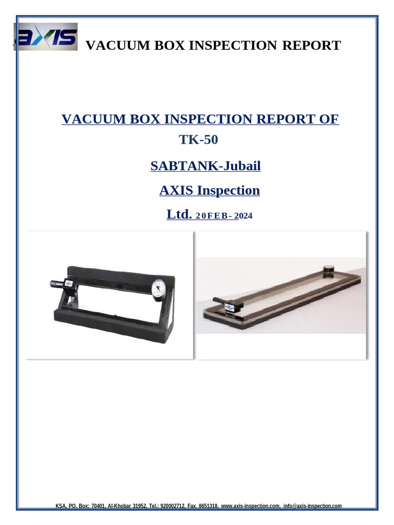 Vacuum Box Inspection Report - TK-50 | PDF | Leak | Vacuum