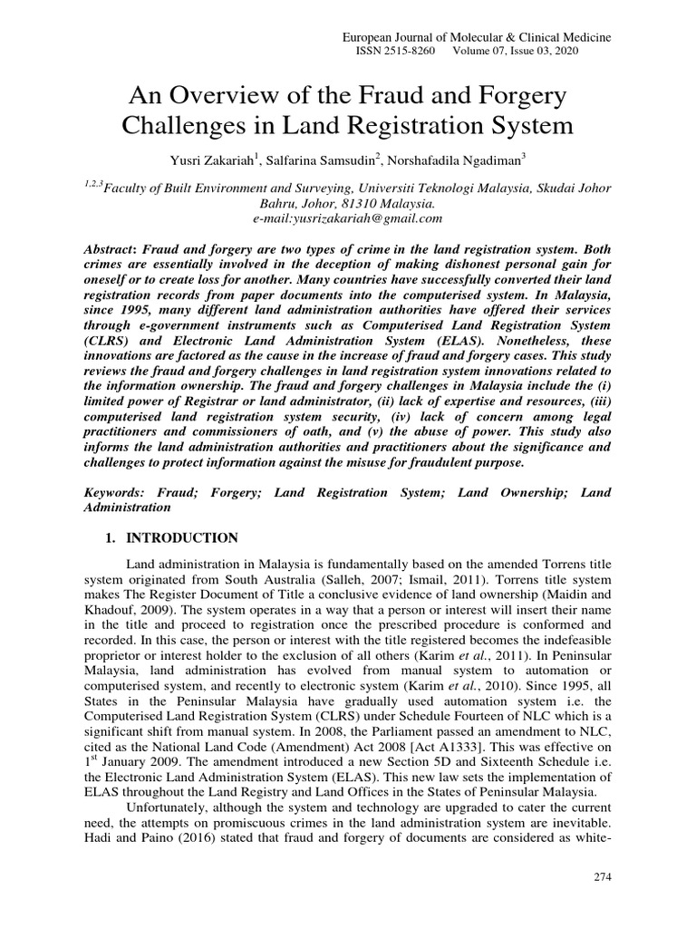 Fraud and Forgery in Land Registration | PDF | Computer Security | Security
