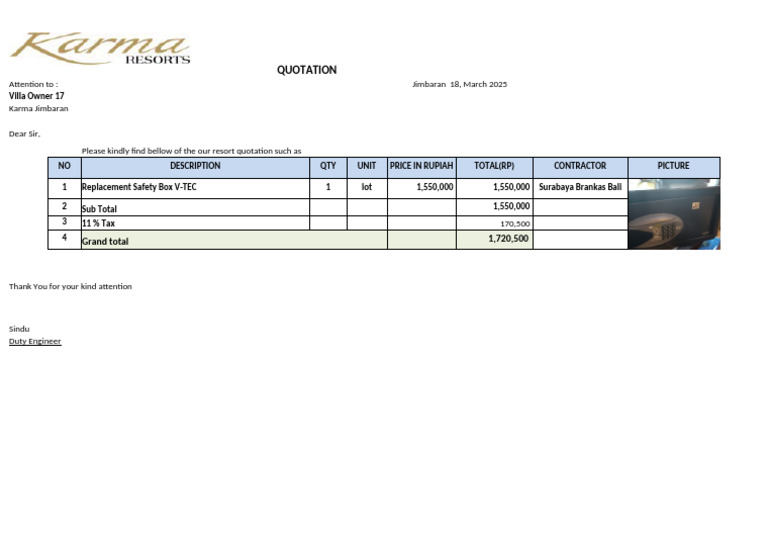 Resort Quotation Safety Box V17 (V-TEC) | PDF