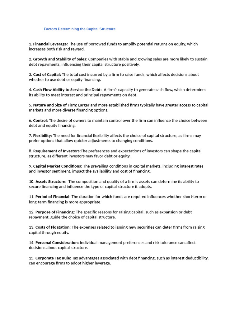 Key Factors in Capital Structure Decisions | PDF