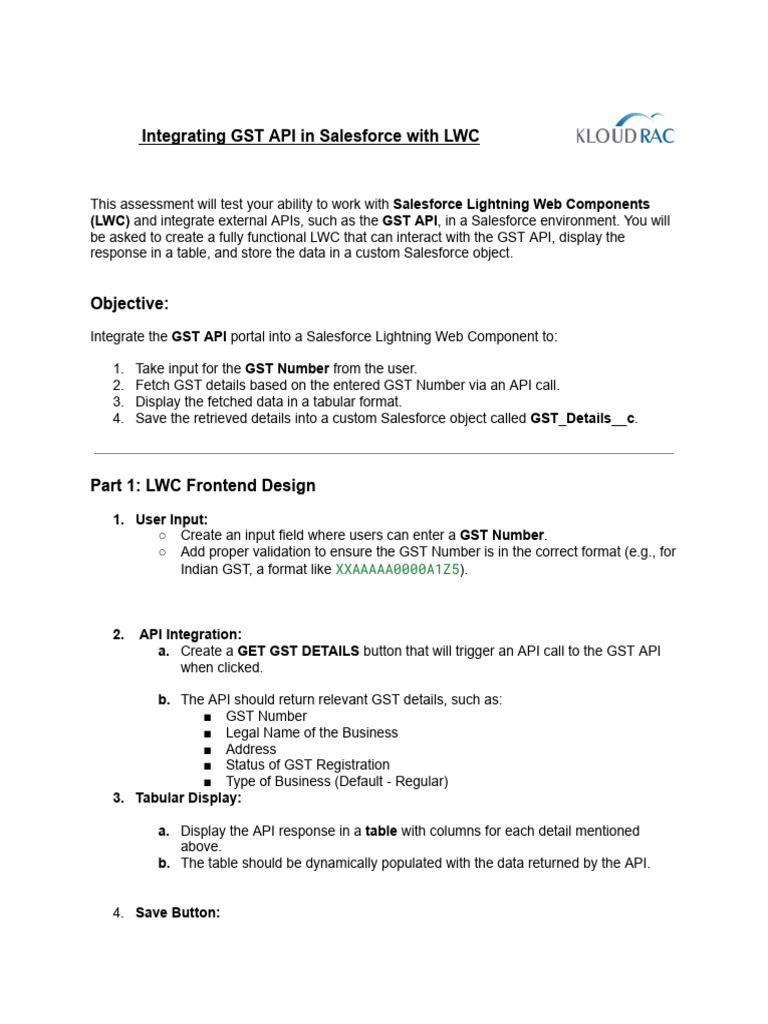 Kloudrac Assesment - Senior Salesforce Developer - Assesment - 2 | PDF ...