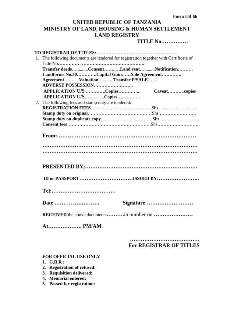 Form LR 66: Land Registration Document | PDF