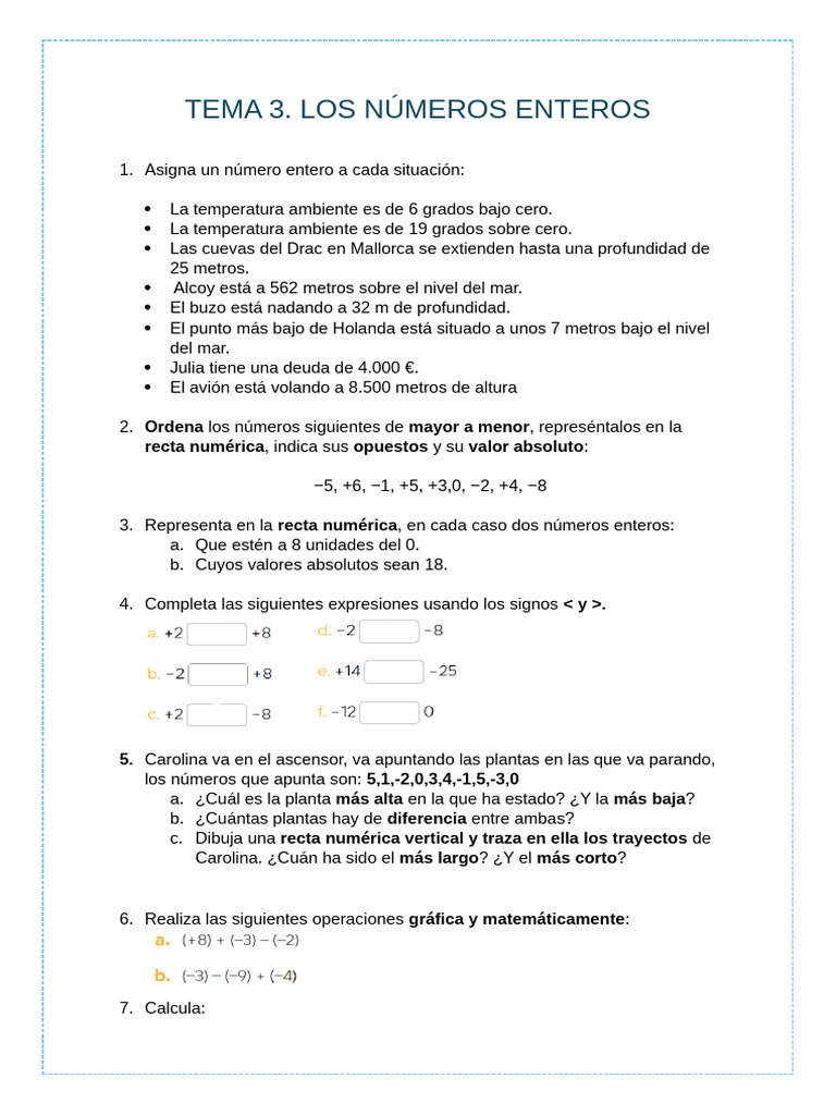 Números Enteros y Operaciones Básicas | PDF | Entero