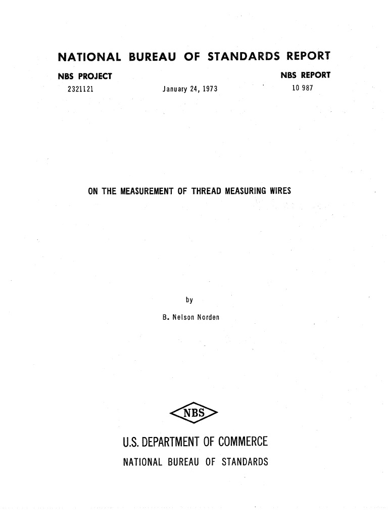 On The Measurement of Thread Measuring Wires PDF National Institute
