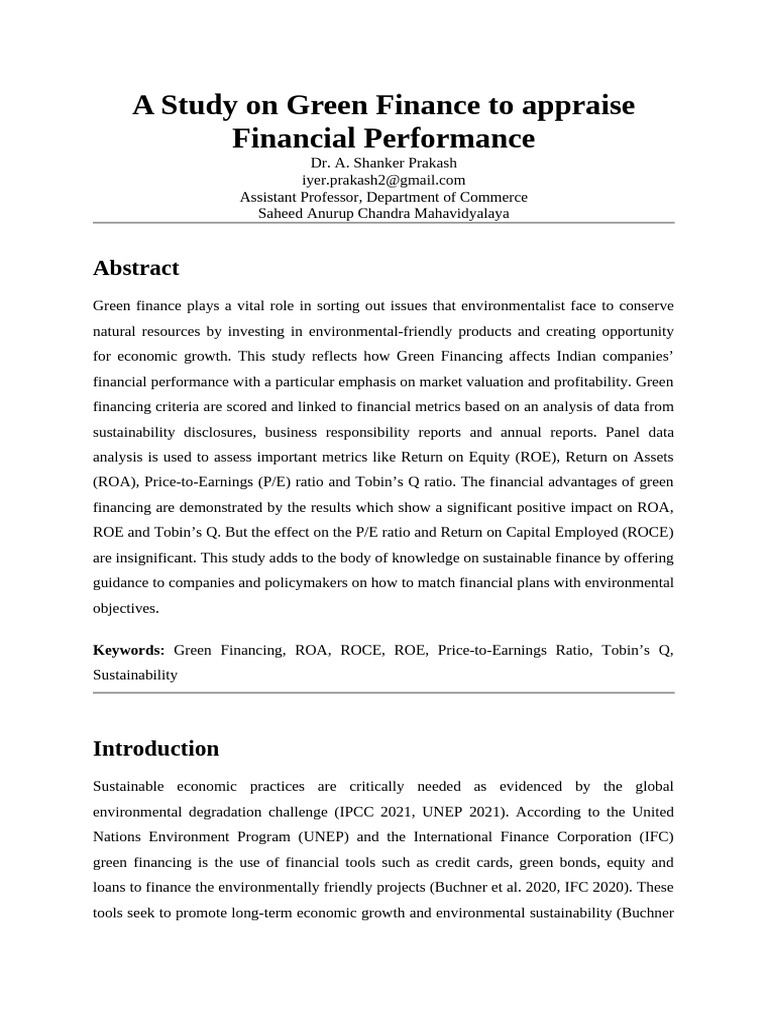 Impact of Green Finance on Indian Firms | PDF | Sustainability ...