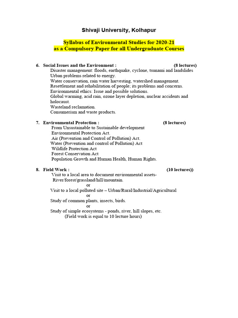 Shivaji University Environmental Studies Syllabus | PDF