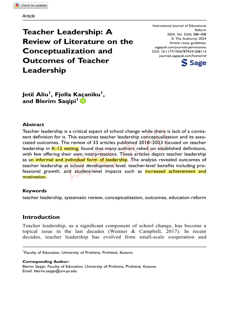 Understanding Teacher Leadership Concepts | PDF | Leadership | Teachers