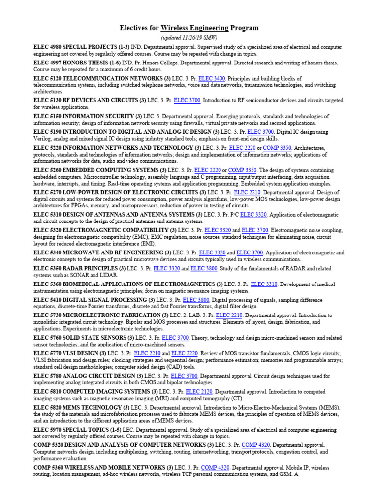Wireless Engineering Electives Overview | PDF | Electrical Engineering ...