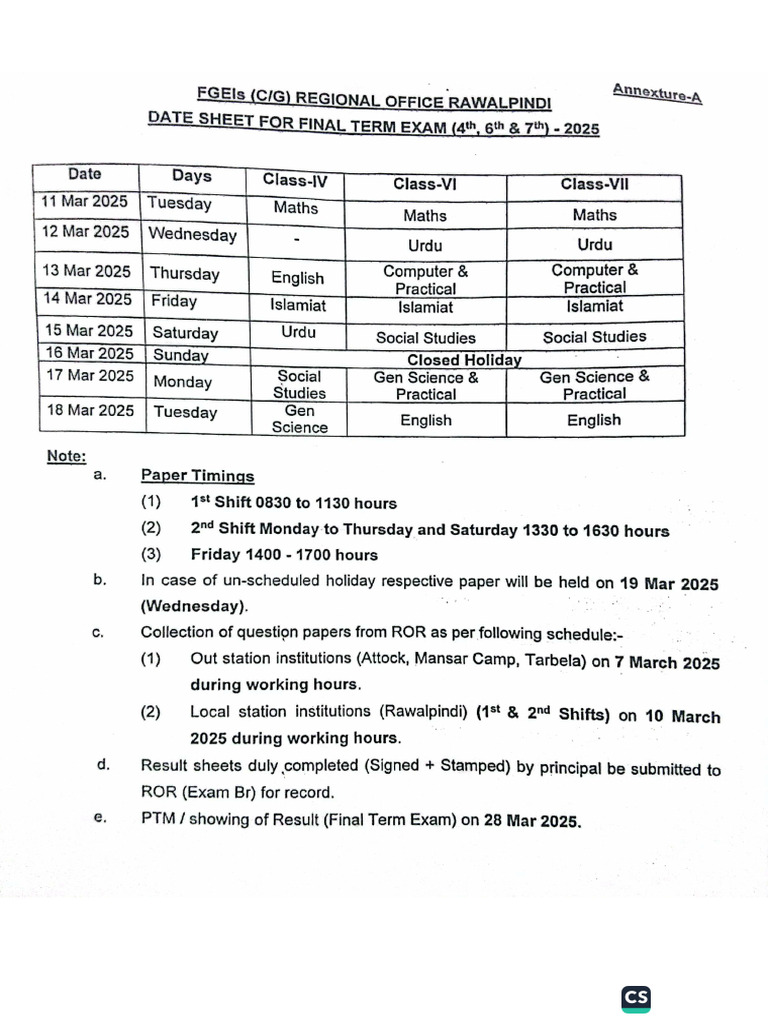 Date Sheet | PDF