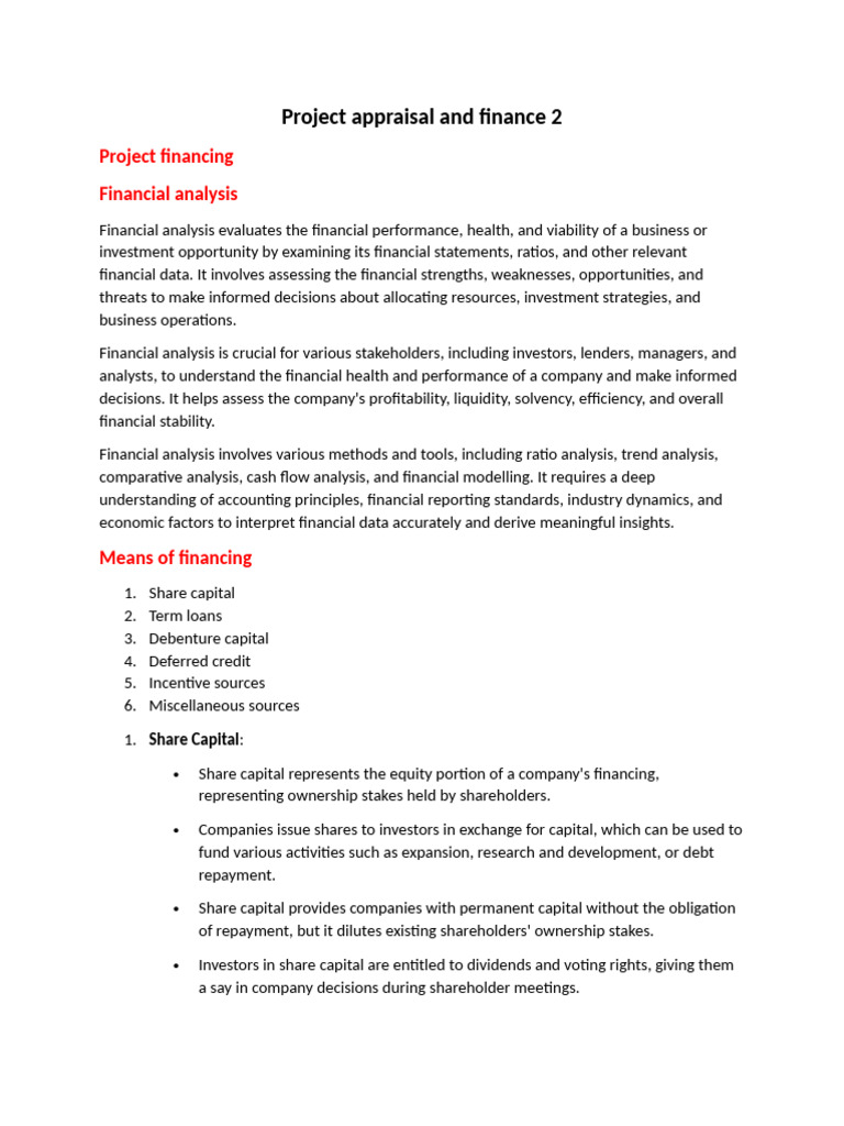 Project Financing and Financial Analysis Guide | PDF | Net Present ...