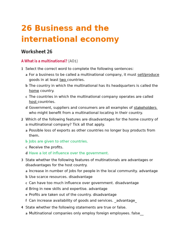 Ch_26_Worksheet | PDF | Recession | Exports