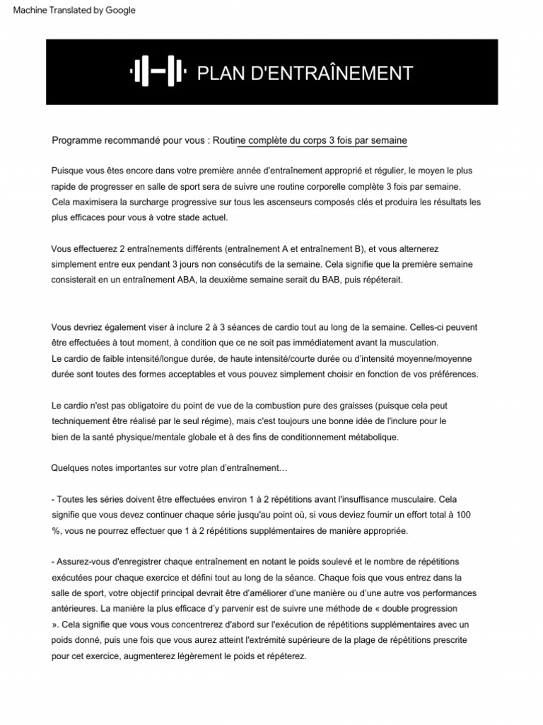 Programme d'entraînement complet corps | PDF