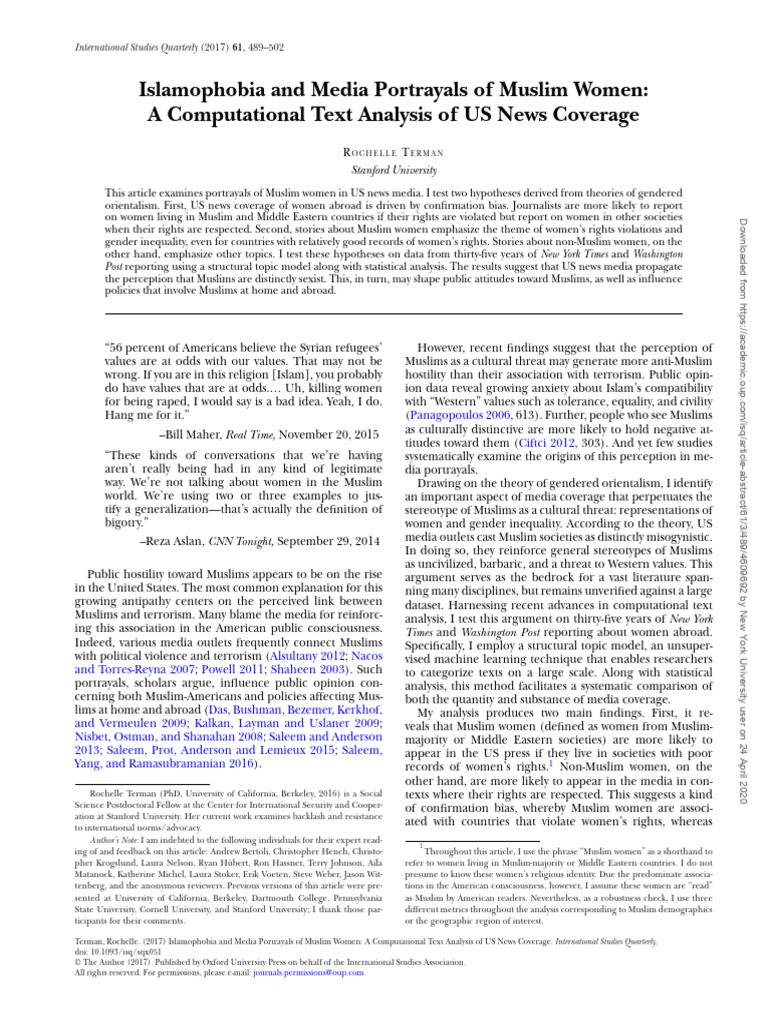 Terman, Rochelle - 2017 - Islamophobia and Media Portrayals of Muslim ...