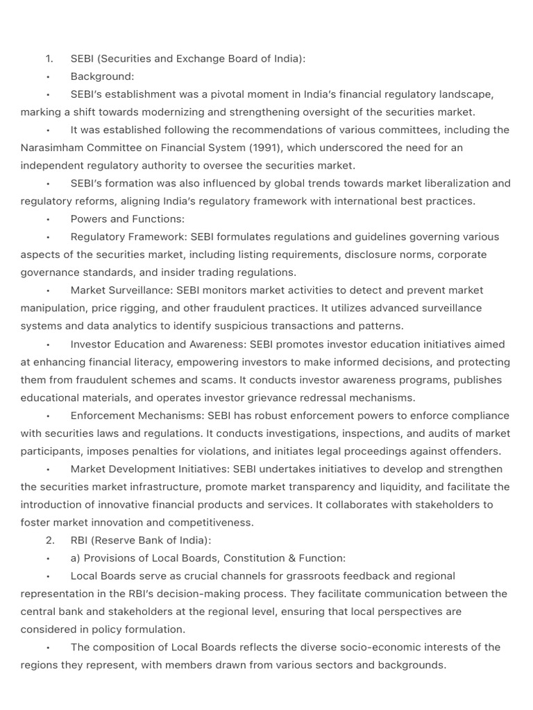 SEBI (Securities and Exchange Board of India) : PDF | PDF | Reserve ...
