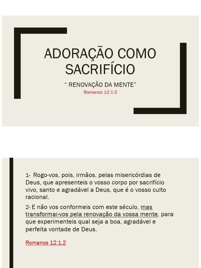 Pregação - Adoração Como Sacrifício (Renovação Da Mente) | PDF ...