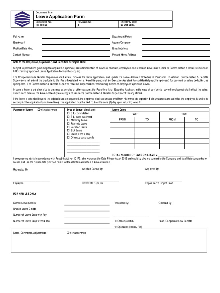 Leave Application Form Template | PDF | Payroll | Employment