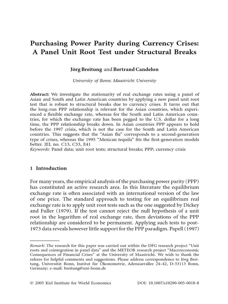 A Panel Unit Root Test Under Structural Breaks | PDF | Purchasing Power ...