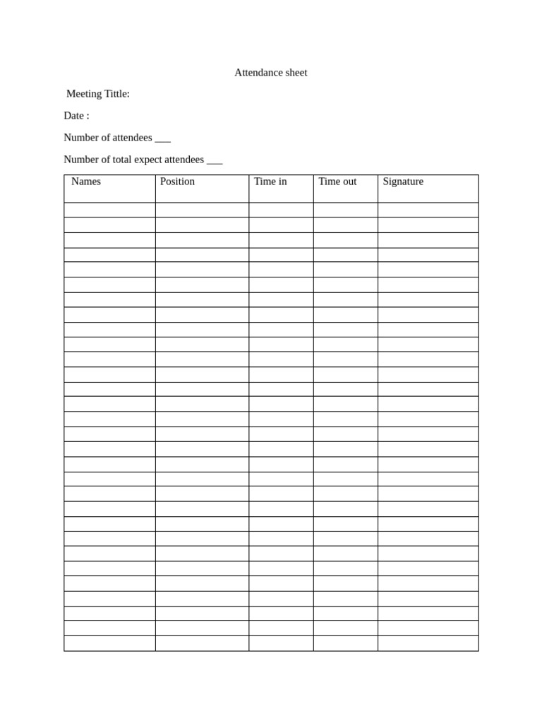 Meeting Attendance Sheet Template | PDF