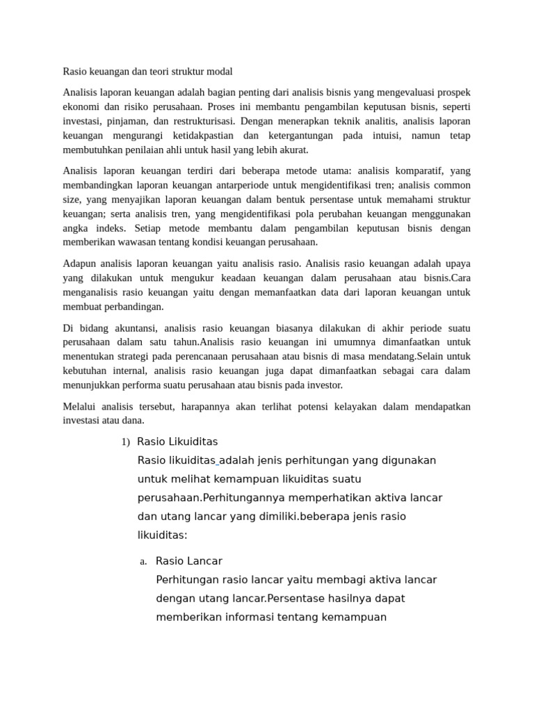 Rasio Keuangan Dan Teori Struktur Modal | PDF