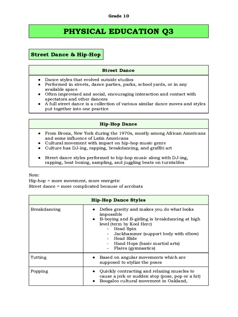 Grade 10 Street Dance & Hip-Hop Guide | PDF | Hip Hop Music | Dances