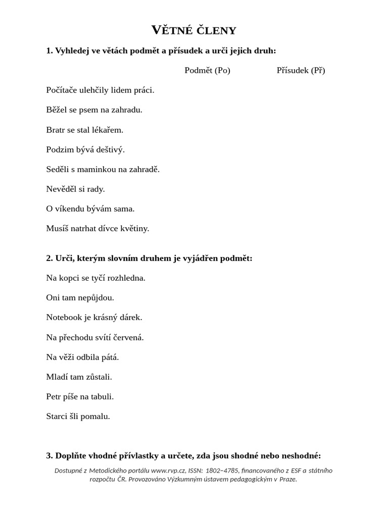 Vetne Cleny Procvičování | PDF