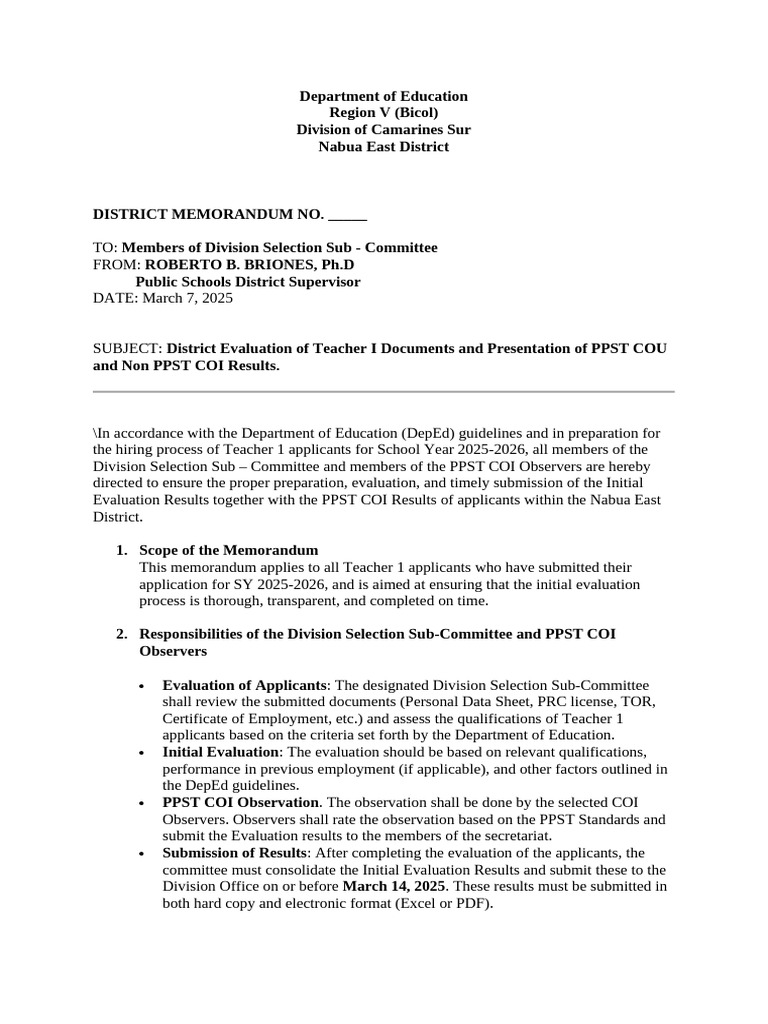 MEMO-ON-IER-DIstrict-Sub-Committee | PDF | Evaluation | Cognition