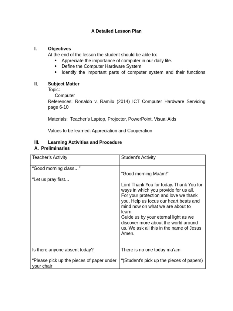 Computer Hardware Lesson Plan | PDF | Computer Science | Electronics