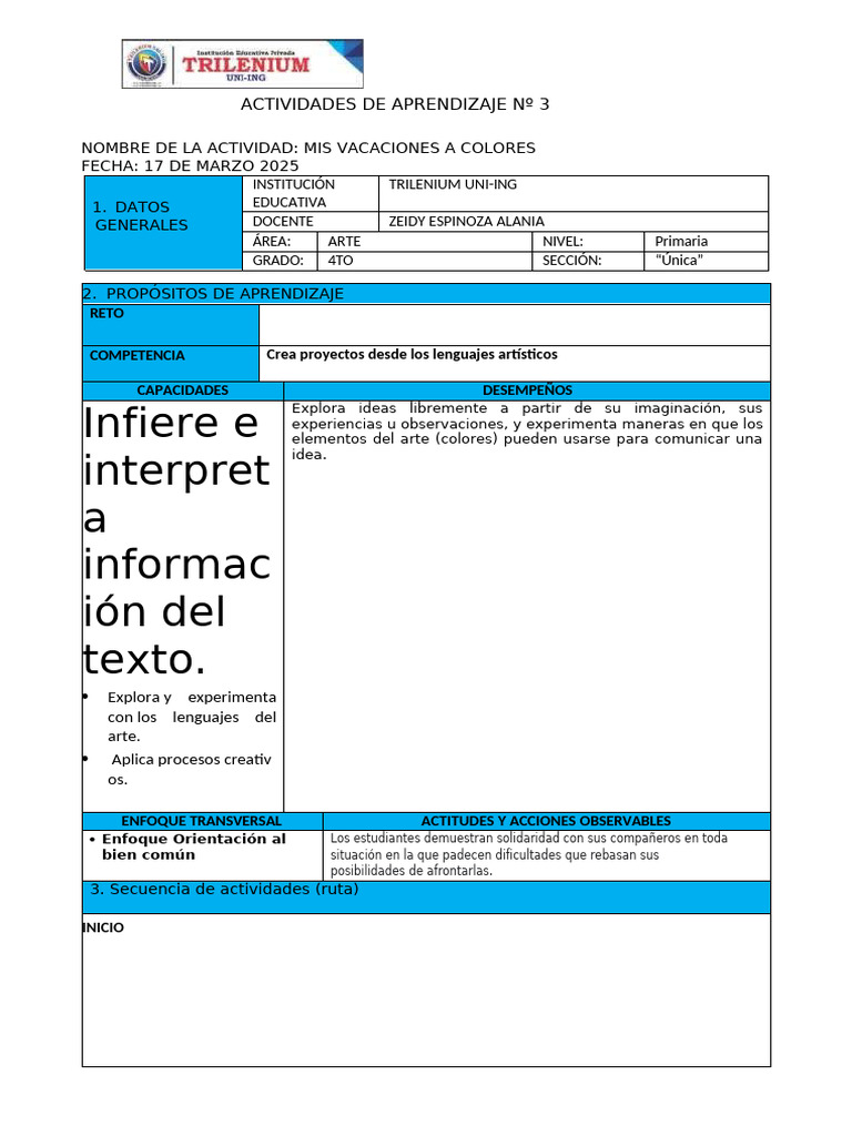 Sesion Arte 3 | PDF | Salón de clases | Aprendizaje