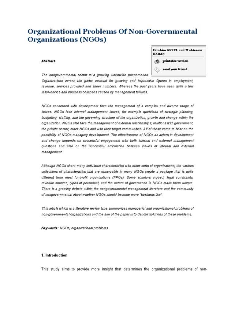 NGO Organizational Challenges and Solutions | PDF | Non Governmental ...