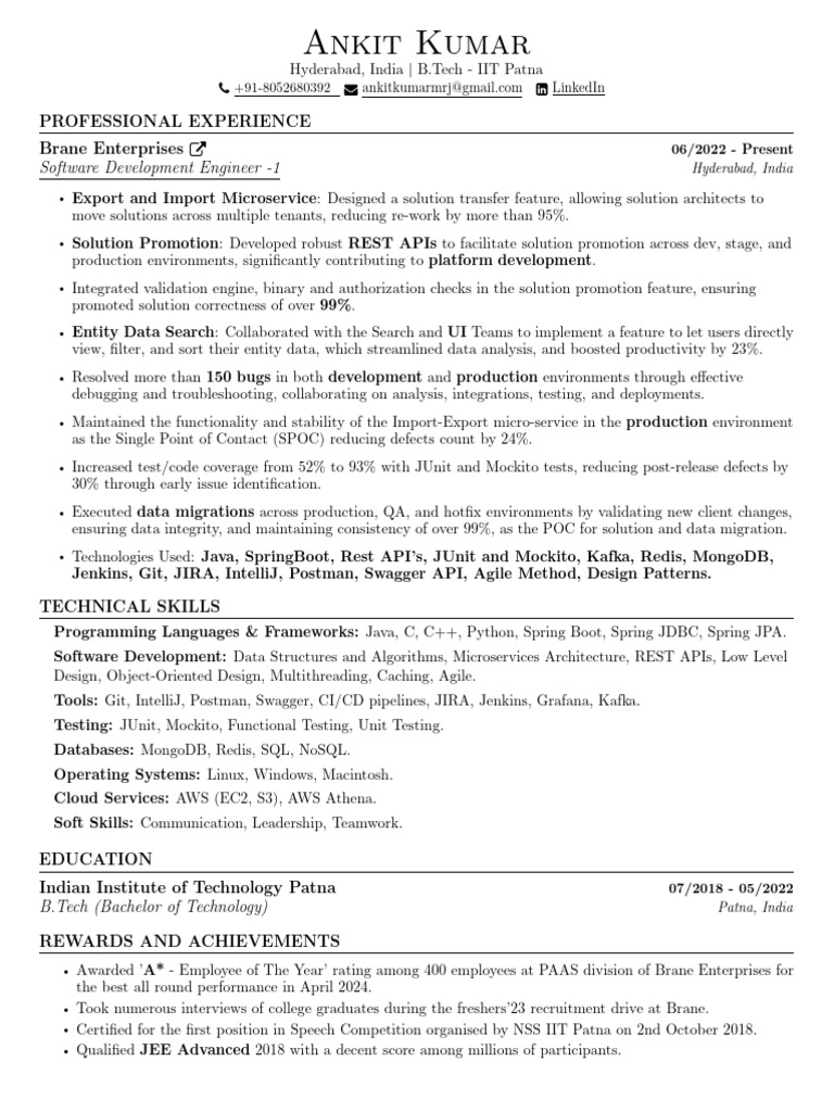 Software Engineer Resume - Ankit Kumar | PDF | Software Development ...