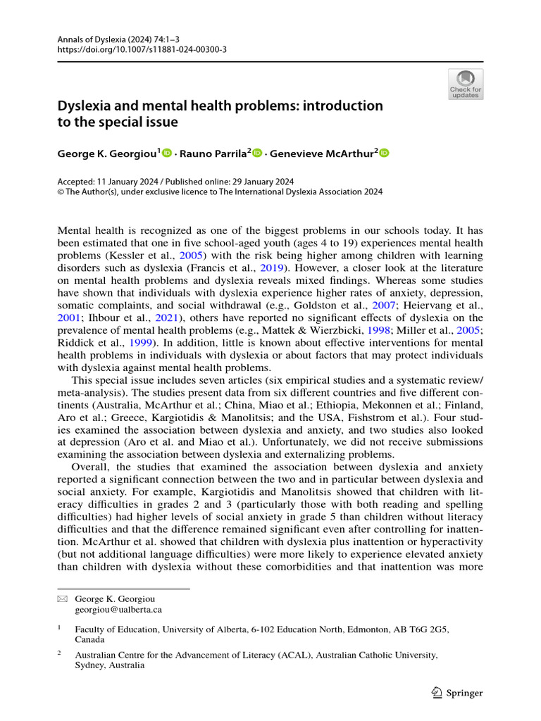 Dyslexia and Mental Health Issues Overview | PDF | Mental Disorder ...