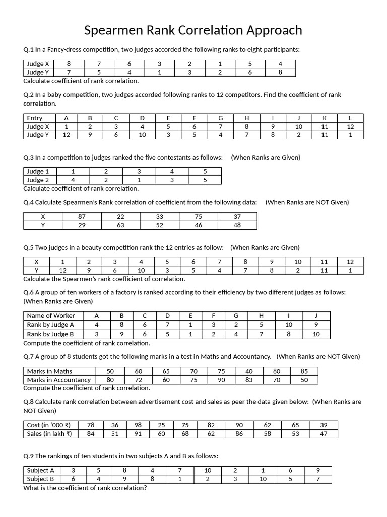 Spearman's Rank Correlation Problems | PDF | Spearman's Rank ...