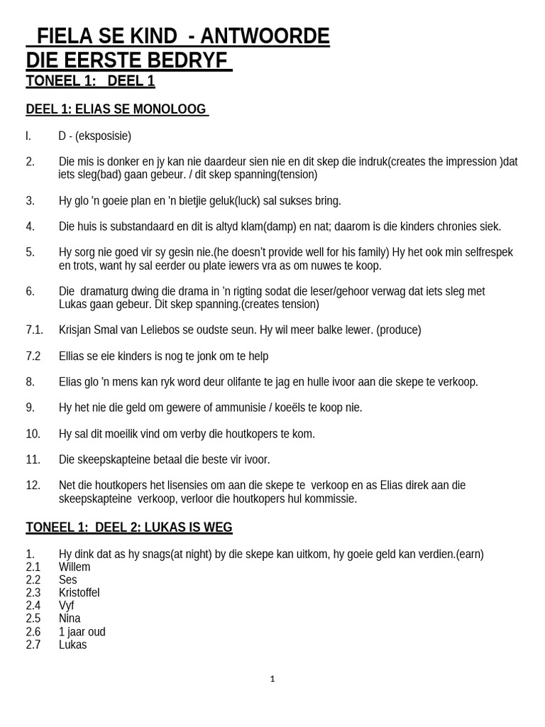 Fiela Se Kind Antwoorde 2025 | PDF