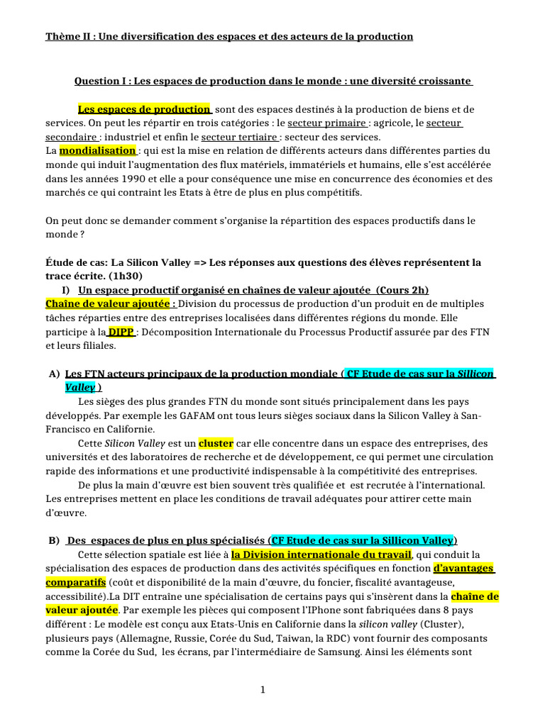 Diversité des espaces de production mondiale | PDF | France | Chaîne de ...