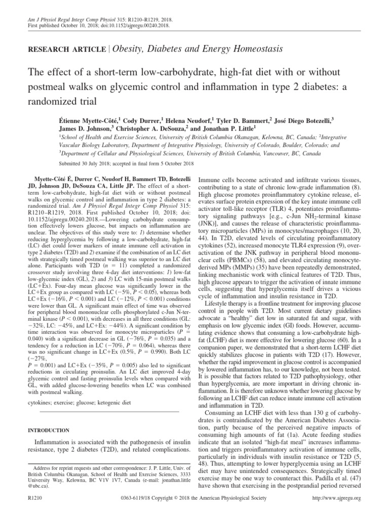 Myette Côté Et Al 2018 The Effect of A Short Term Low Carbohydrate High ...