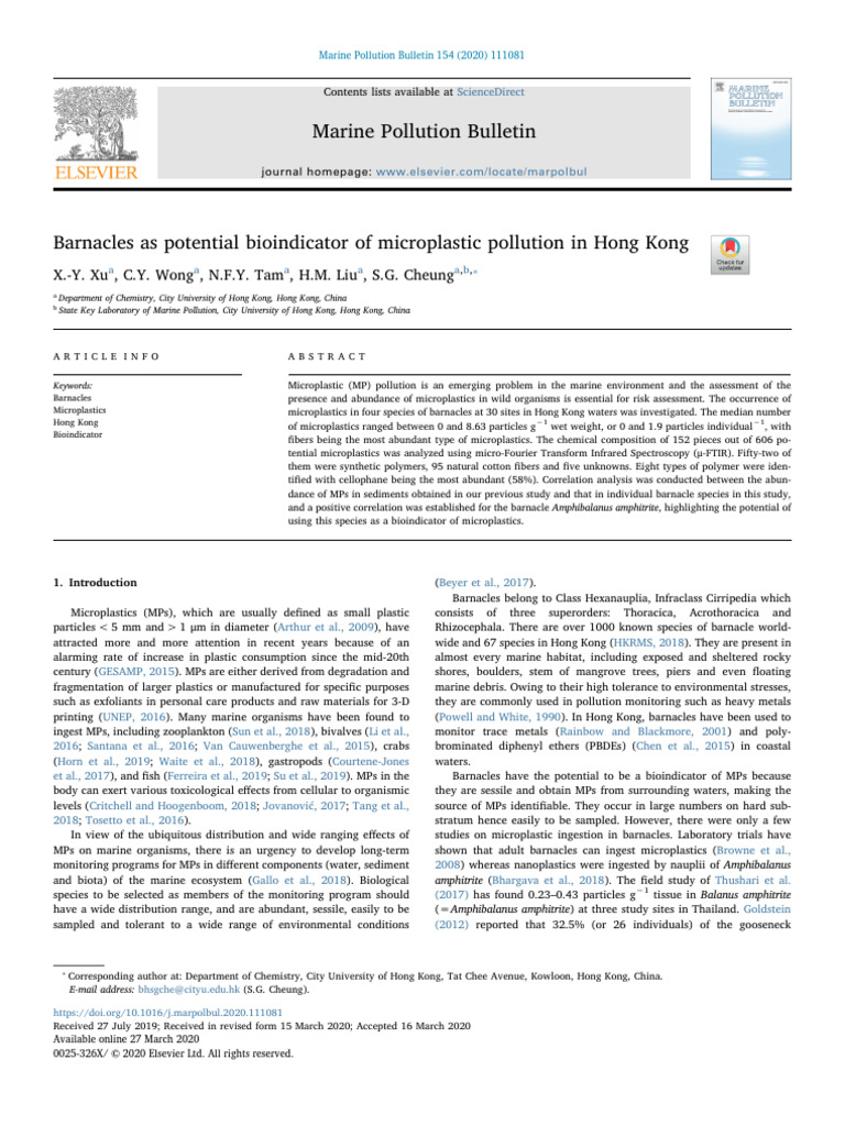 Barnacles As Potential Bioindicator of Microplastic Pollution in Hong ...