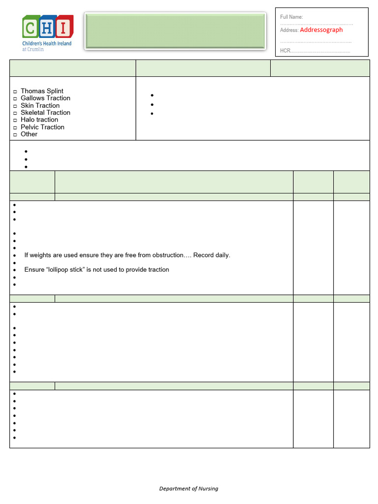 Nursing Care for Traction Management | PDF | Medical Specialties ...