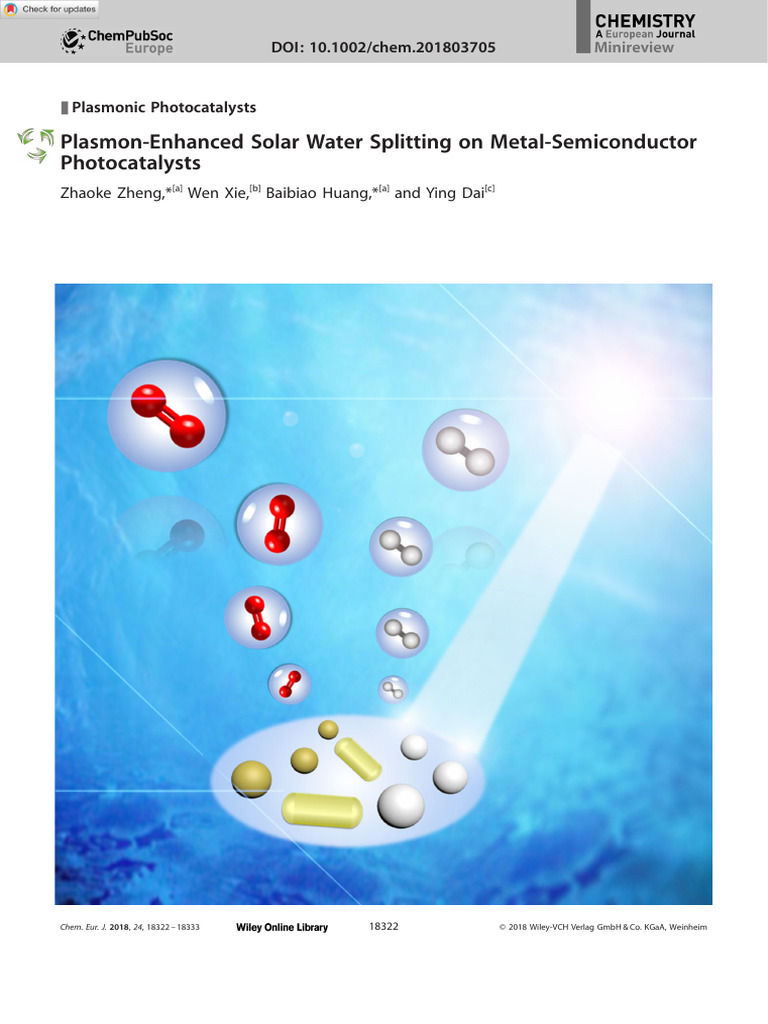 Chemistry A European J - 2018 - Zheng - Plasmon Enhanced Solar Water ...