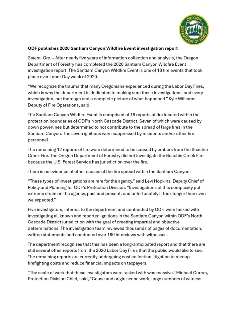 Santiam Wildfire Event Statement | PDF | Wildfire | Fires