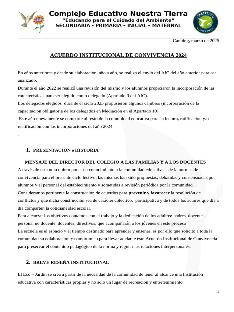 Acuerdo de Convivencia Escolar 2024 | PDF | Enseñando | Escuelas