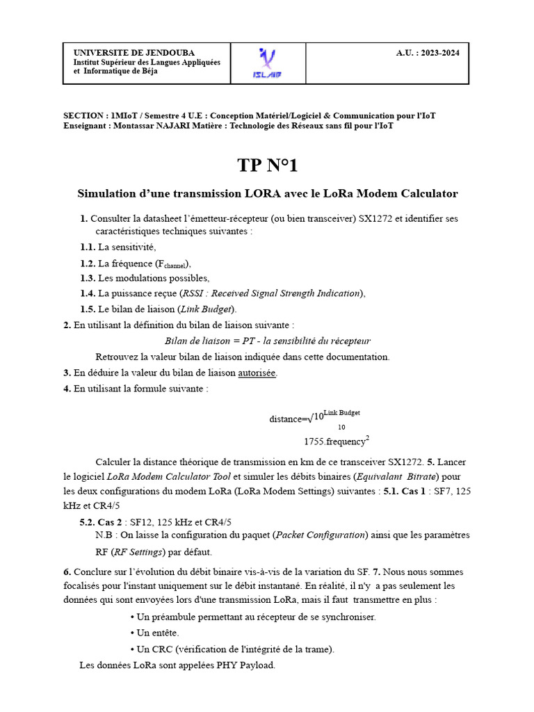 Simulation de transmission LoRa | PDF | Débit binaire | Modem