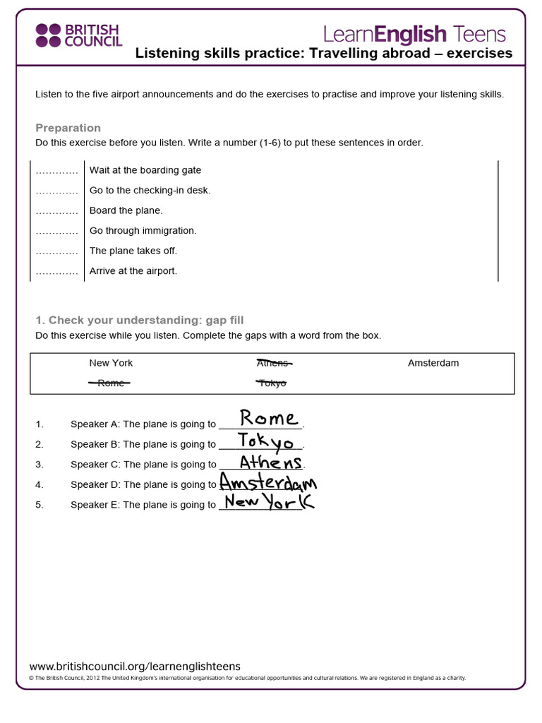 Airport Listening Exercises | PDF