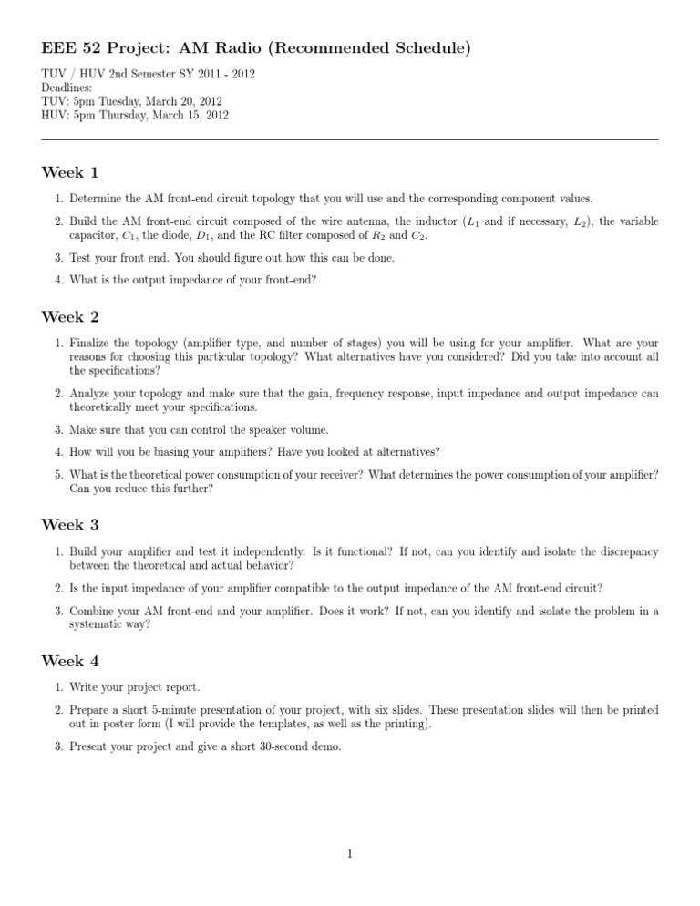 AM Radio Project Schedule and Tasks | PDF | Science & Mathematics ...