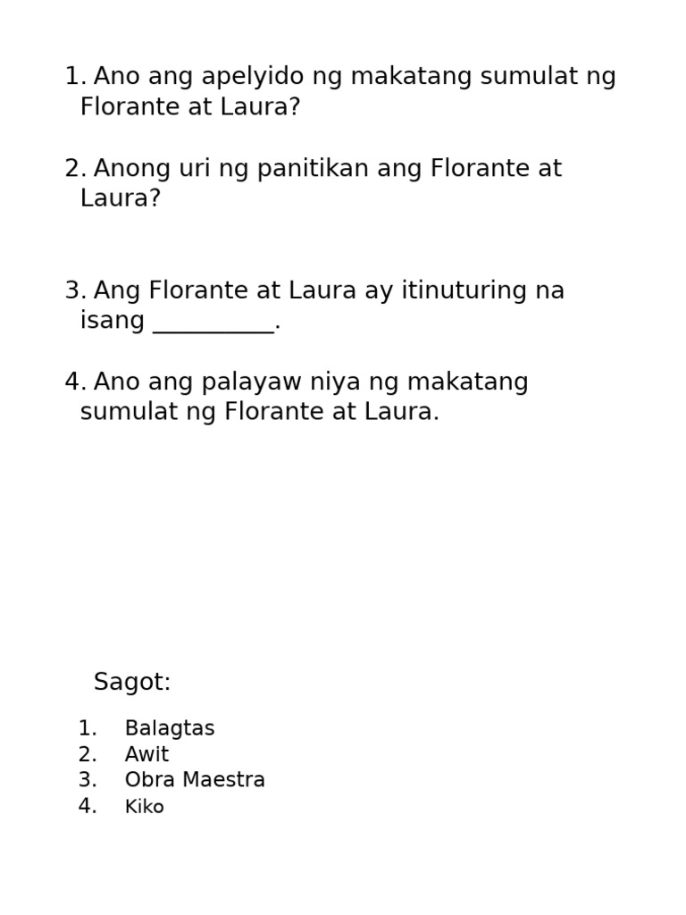 Ano Ang Apelyido NG Makatang Sumulat NG Florante at Laura | PDF