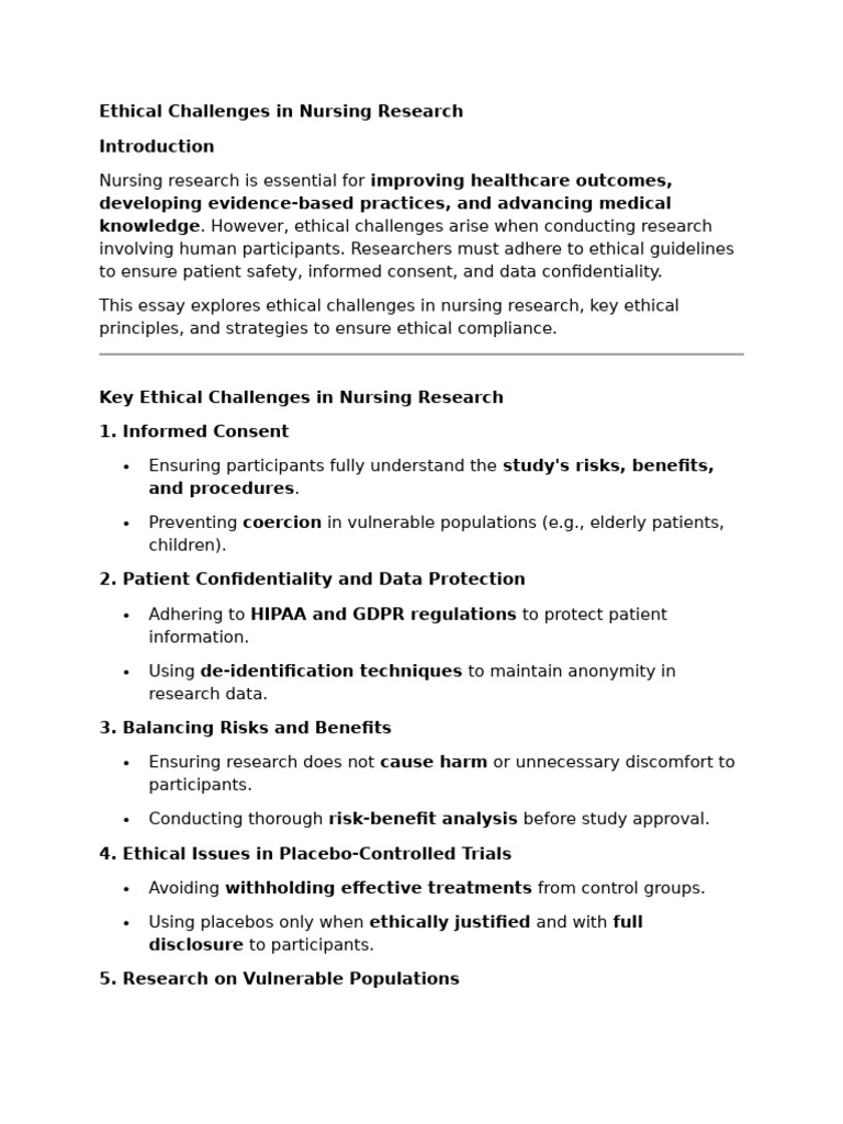 Ethical Challenges in Nursing Research | PDF | Institutional Review ...
