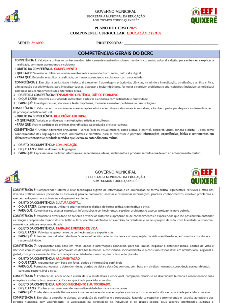 Plano de Curso Educação Física 2025 | PDF | Ginástica | Science